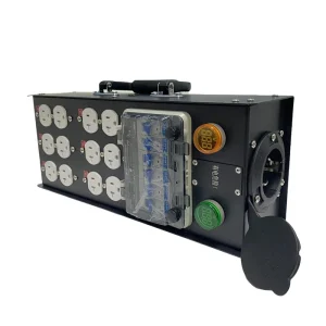 50A Black Portable Power Distribution Box 6 Channel Edison Outlet 125V 208V for Events Stage