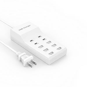 50W 10 Port USB Charger 6 USB + 4 Type-C Fast Charging Desktop Charger with OTP Protection for Smartphones Laptops & Earphones