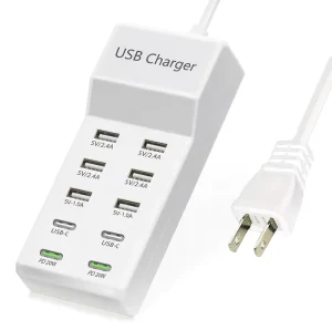 50W Multi Port Smart Charging Power Supply Adapter 10+ Ports USB C & USB Wall Charger for EU US Laptop Desktop Charging Station
