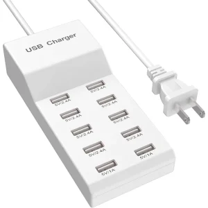 50W Smart USB Charger and 10-Port Charging Station for Phones and Tablets