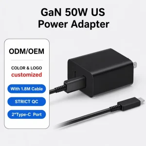 50W US GaN Wall Charger with 1.8M 5A C-to-C Cable, Overcurrent Protection