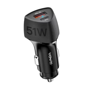 51W 12-24V PD QC3.0 Car Charger Adapter with Safety Protection for USB Devices