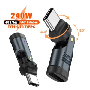 540 Degree Rotation Type C to Type C 240W Charging Adapter Data Transfer Fast Charging Adapter