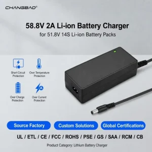 58.8V 2A Lithium Battery Charger with CC CV Charging Mode for 14S 51.8V Battery Packs