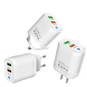 5V 3A Dual-USB 15W Charging Adapter with Blue Light EU/US/UK Plugs