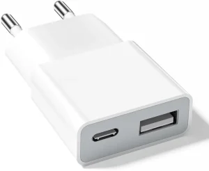5W 2-Port USB-C & USB-A Power Adapter Overcurrent Protection for EBook Reader MP3 Smartphone White 1 Pack