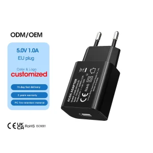 5W 5V 1A Power Adapter European US Standard Wall Charger USB Port CE RoHS FCC UL DOE VI NRCAN