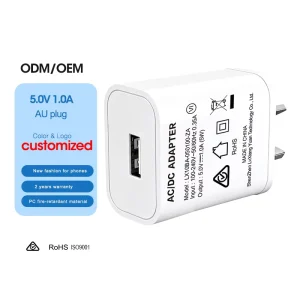 5W AC/DC Wall USB Charger, 5V 1A, AU Plug, SAA/RCM/C-Tick Approved, OTP/OVP Protection