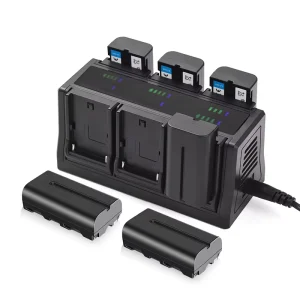6-Channel NP-F Battery Charger LED Display USB Output Detachable Plates for Cameras (CE/FCC Certified)