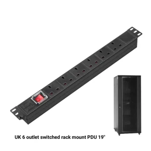 6 Gang 13A 1U Rack Mount Power Strip Switch PDU with ON/OFF Rocker Switch UK Plug CE Certified for Server Cabinet