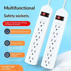 6 Outlet Surge Protector Power Strip 2 Pack 900 Joules 4 Foot Extension Socket LED Display Overload Protection Black IP11