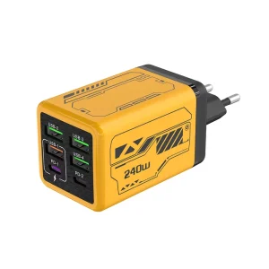 6-Port Super Fast Charger Adapter with UK EU US Plugs, 2 Type-C and 4 USB Ports
