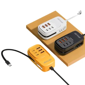 6-USB Multi-Port Mobile Phone Charger with Built-In Extension Cable, 3 PD, 3 USB and Type-C Ports