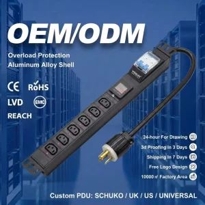 6-Way 2P Circuit Breaker IEC C13 1U Rack Mount PDU with Digital VA Meter Power Distribution Unit Strip