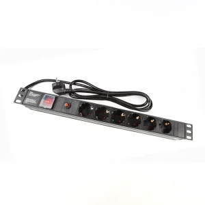 6 Way Germany Outlets Black 19” 1U Rack-Mount Power Distribution Unit with 2 Pole Switch and Overload Protector