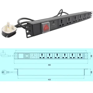 6-Way Universal Type PDU Power Distribution Unit with Surge Protector and 8 Universal Sockets