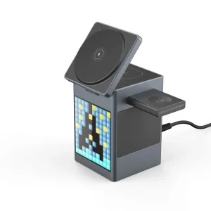 6 in 1 15W Magnetic Wireless Charging Station with Alarm Clock LED Table Lamp 5V/1A QC3.0 Speaker