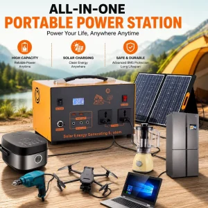 600W 1200Wh LiFePO4 Portable Power Station Pure Sine Wave Solar Generator MPPT Solar Panel for Home Camping RV Emergency