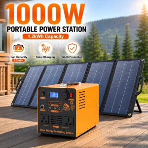 600W 1200Wh Portable Power Station with Solar Panels Mini All-in-One Solar Energy System for Solar Inverter and Battery