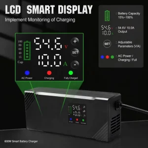 600W 60-90V 1-7A Adjustable Intelligent Battery Charger LCD Display for Lead Acid Li-ion LifePO4 Batteries Smart Battery Charger