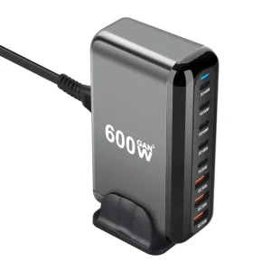600W Desktop GaN PD Charger 8-Port USB Type-C Charging Dock with LED Indicator PC Material