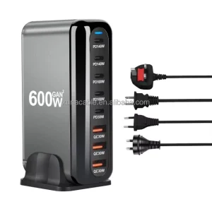 600W GAN PD Charger 8-port Type-C Multi-functional Desktop Charger New Multi-port High-power Adapter