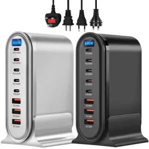 600W GaN Charger USB-C PD3.0 QC3.0 5C3A Ports LED Indicator Fast Charging Station