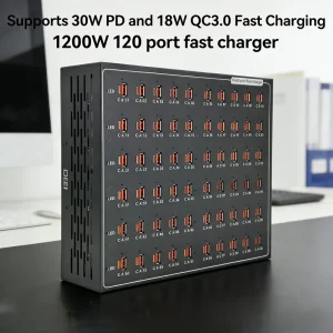 60C+60A 1200W Charging Station, 120-Port USB-C Charging Dock with 30W PD and 18W QC3.0