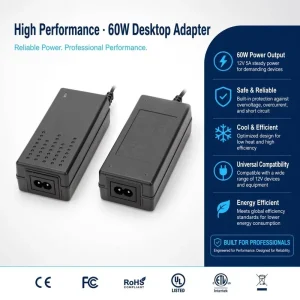 60W 12V5A DC Desktop Power Adapter US/EU Plug PC/ABS Stable Power Supply for Industrial