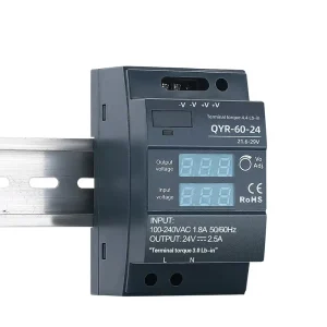60W DIN Rail Power Supply SMPS Single LED Display AC 100-240V DC 5V 6.5A, 12V 4.5A, 15V 4A, 24V 2.5A, 48V 1.25A QYR-60