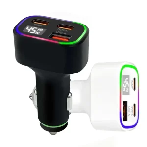 60W USB + 2 Type-C Car Charger with LCD Display PD Fast Charging 3 Ports