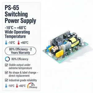 65W 24V Single Output Open Frame Switching Power Supply 90 264V AC DC CE ROHS for LED Lighting Industrial Automation
