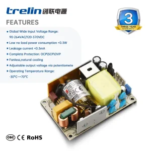 65W CLA 65 AC DC SMPS Open Frame PSU with Adjustable Output for Security Camera & Building Automation System
