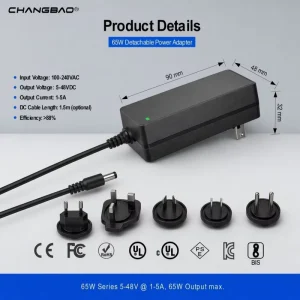 65W Detachable Switching Power Supply 5V 9V 12V 15V 19V 24V 36V 48V 1A 2A 3A 4A 5A 6A AC DC Interchangeable Power Adapter