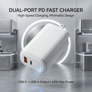 65W GaN 2-Port USB-C Fast Charger Adapter with US EU UK AU Plugs QC PD for Phone Laptop Tablet