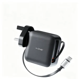 65W GaN Fast Charger Built-in Retractable USB C Cable, All-in-One Travel Wall Charger for Laptop iPhone Samsung (PD QC PPS)