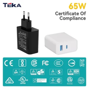65W GaN Fast Charger EU Plug Compact Travel Adapter With OTP OVP for XPS IPad Pro Oppo Find X7 S24 European CE GS Certified
