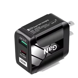 65W GaN Fast Charger PD33W QC3.0 Portable USB-C USB-A Charger for Phone