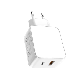 65W GaN Fast Charger with Interchangeable AC Plug USB-C & USB-A PD Quick Charge Travel Adapter for Mobile Phones