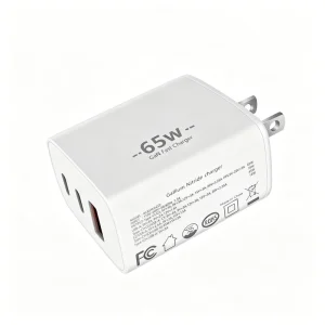 65W GaN Fast Charging Power Supply Adapter 3 Ports (2 Type C 1 USB) PD 3.0 Adaptive SCP OTP Wall Charger for Laptop Earphone