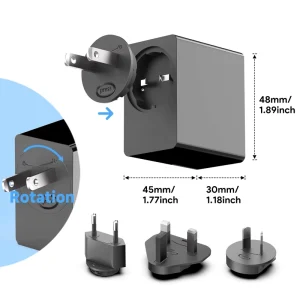 65W GaN USB-C PD Charger, Universal 77W Power Supply Adapter for Mobile Phone, Laptop, or Smart Watch, US/EU/UK/AU Support