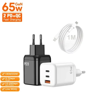 65W PD 3.0 Super Fast Charger with Type-C & USB Ports 30W Output OEM Wall Adapter for Mobile Devices