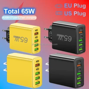 65W PD Charger USB-C Quick Fast Charge EU UK US Plug Type-C Travel Adapter for Mobile Phone