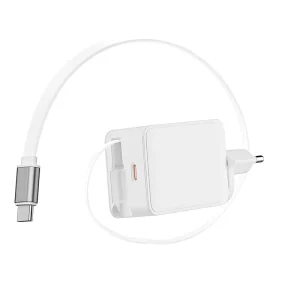 65W PD Charger with Built-In Retractable USB-C Cable Wall Power Adapter for Phones Tablets Laptops