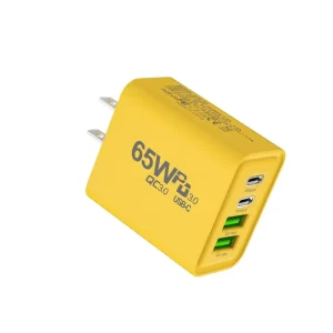 65W PD USB-C Wall Adapter QC3.0 Multi-Port 2C2A GaN Charger with EU US Plug for Laptop and Phone