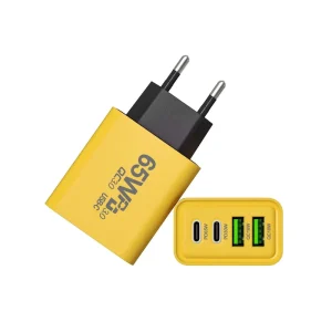 65W Portable Mobile Adapter Fast Charge Multiport USB Yellow Type-C Plug Wall Charger
