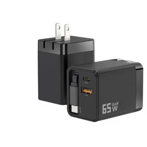 65W Retractable Type C Wire Charger Super Fast Charging 5V3A 9V3A 12V3A 15V3A 20V3.25A Output European US Gauge Compatibility