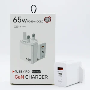 65W UK GaN Fast Charger PD 3.0 USB C Wall Adapter Dual Port Quick Charge for iPhone MacBook Samsung Laptops Phones