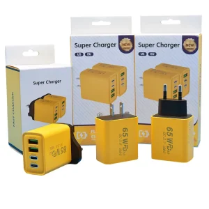 65W USB Type-C AC Adapter, EU/US/UK Plug, Short Circuit Protection, Universal Mobile Phone Charger