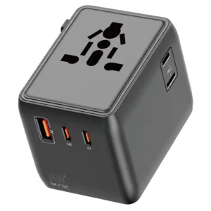 65W Universal Travel Adapter for iPhone MacBook Industrial & Travel Use with PD Function DC & AC Ports EU/UK/AU/US